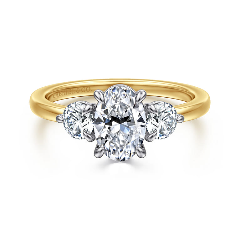 Adeline - 14K White-Yellow Gold Oval Three Stone Diamond Engagement Ring - 0.5 ct - Shot 1