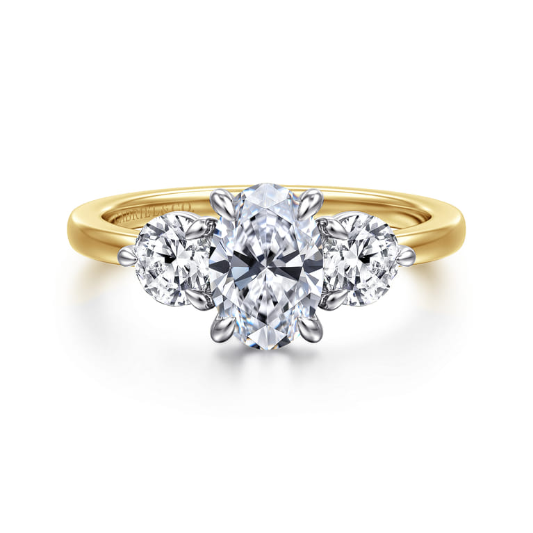 Adeline - 14K White-Yellow Gold Oval Three Stone Diamond Engagement Ring - 0.75 ct - Shot 1