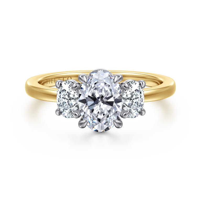 Thalina - 14K White-Yellow Gold Oval Three Stone Diamond Engagement Ring - 0.5 ct - Shot 1