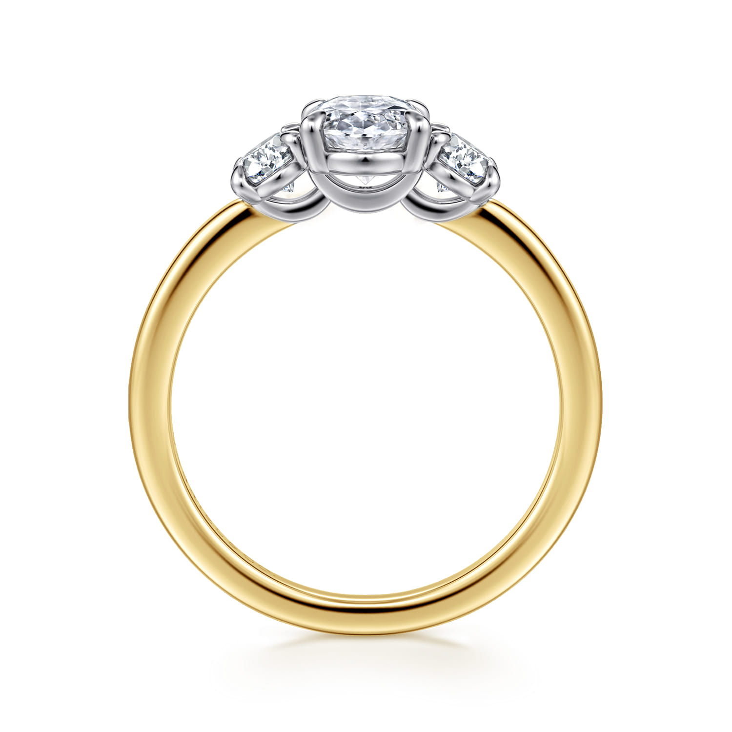 Thalina - 14K White-Yellow Gold Oval Three Stone Diamond Engagement Ring - 0.5 ct - Shot 2