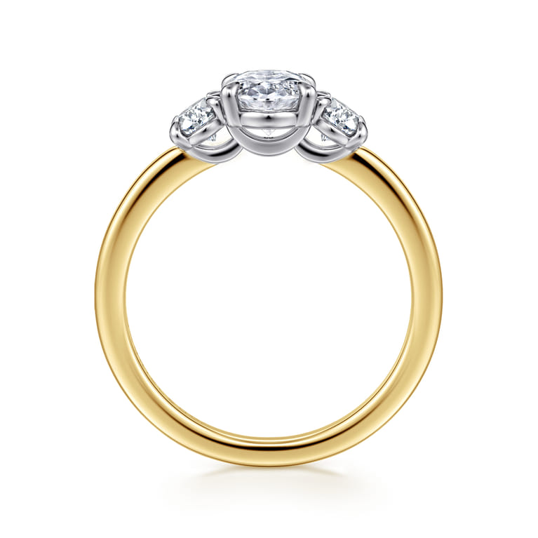 Thalina - 14K White-Yellow Gold Oval Three Stone Diamond Engagement Ring - 0.5 ct - Shot 2