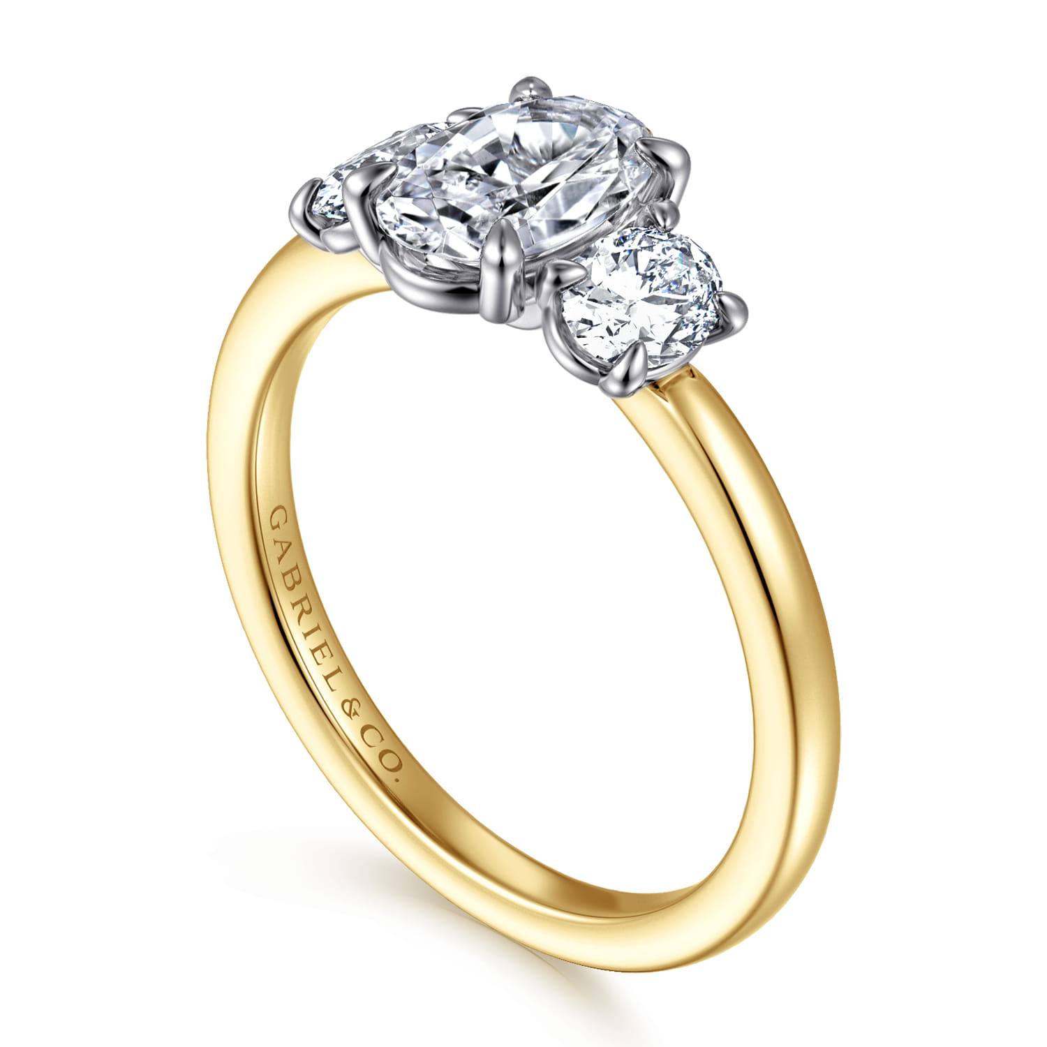 Thalina - 14K White-Yellow Gold Oval Three Stone Diamond Engagement Ring - 0.5 ct - Shot 3