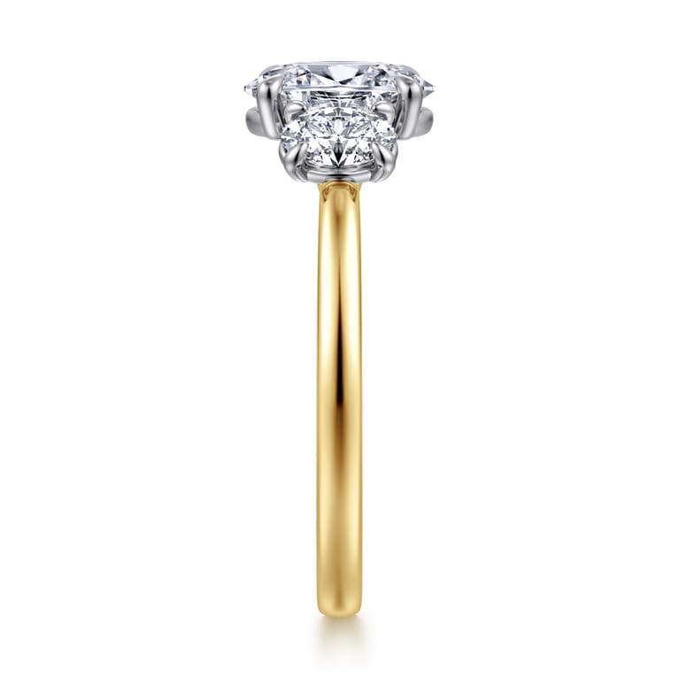 Thalina - 14K White-Yellow Gold Oval Three Stone Diamond Engagement Ring - 0.5 ct - Shot 4