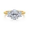 Thalina - 14K White-Yellow Gold Oval Three Stone Diamond Engagement Ring - 0.75 ct