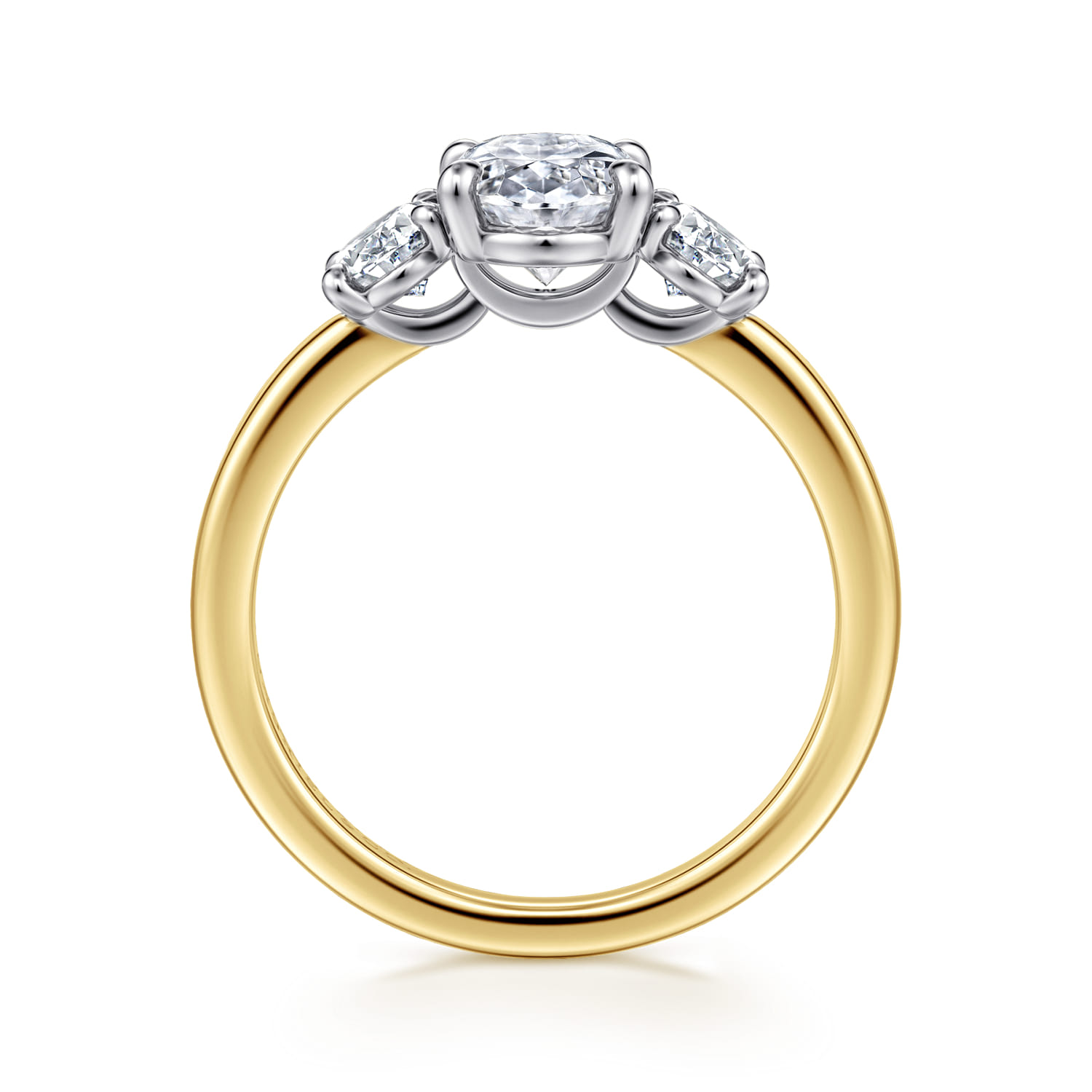 Thalina - 14K White-Yellow Gold Oval Three Stone Diamond Engagement Ring - 0.75 ct - Shot 2