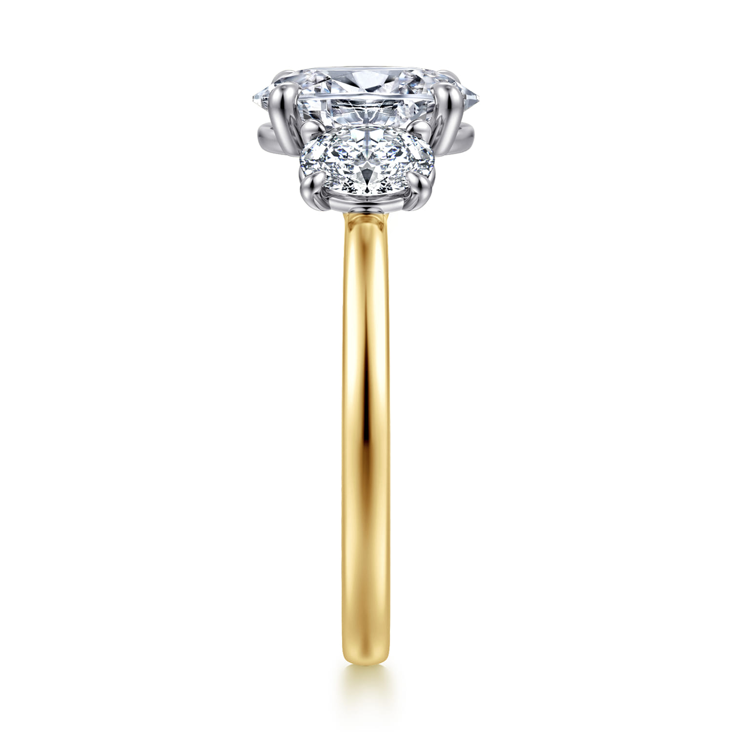 Thalina - 14K White-Yellow Gold Oval Three Stone Diamond Engagement Ring - 0.75 ct - Shot 4