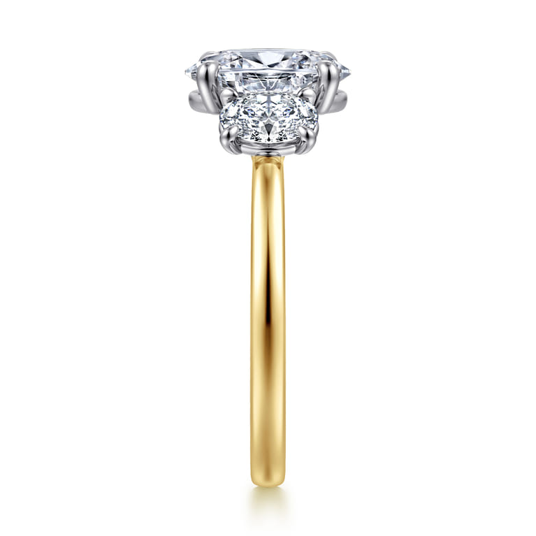 Thalina - 14K White-Yellow Gold Oval Three Stone Diamond Engagement Ring - 0.75 ct - Shot 4