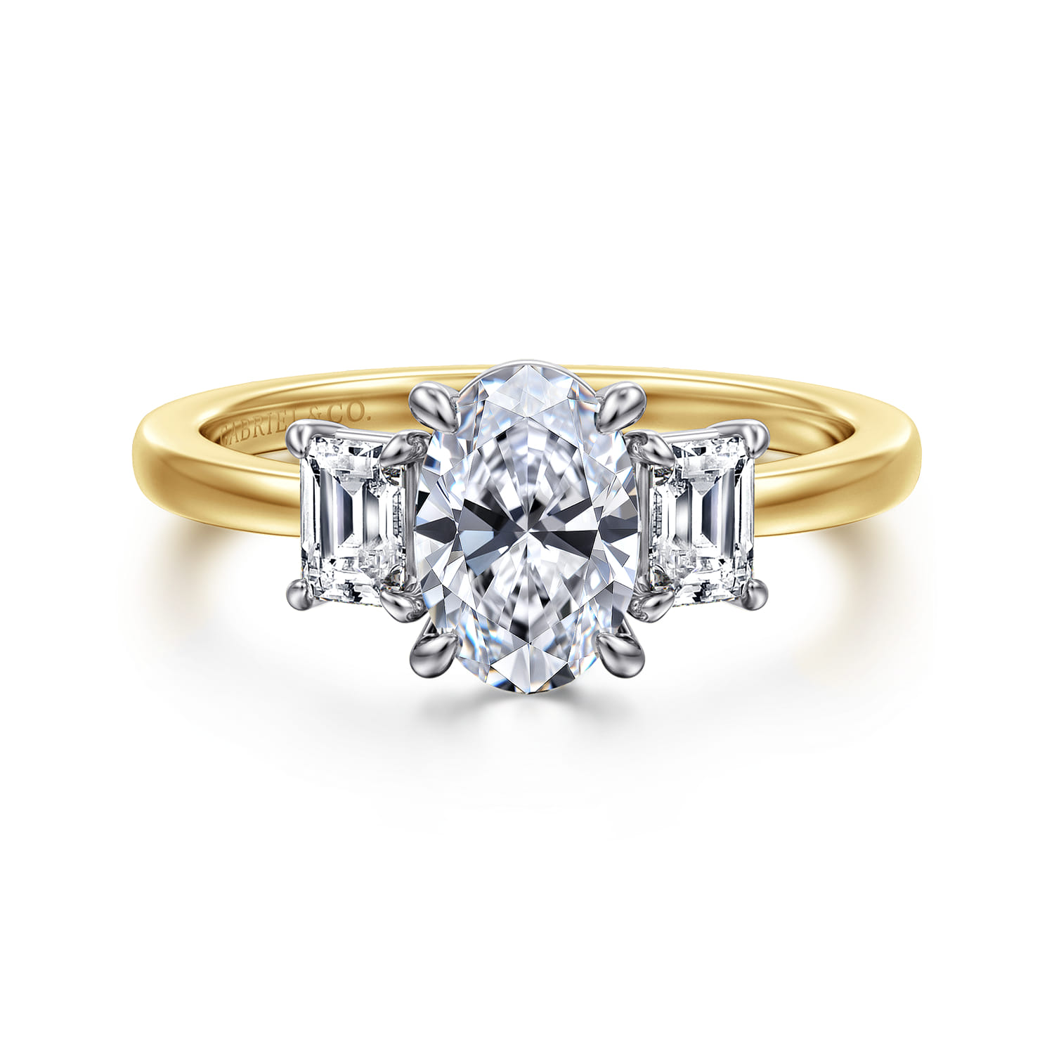Thalina - 14K White-Yellow Gold Oval Three Stone Diamond Engagement Ring - 0.5 ct - Shot 1