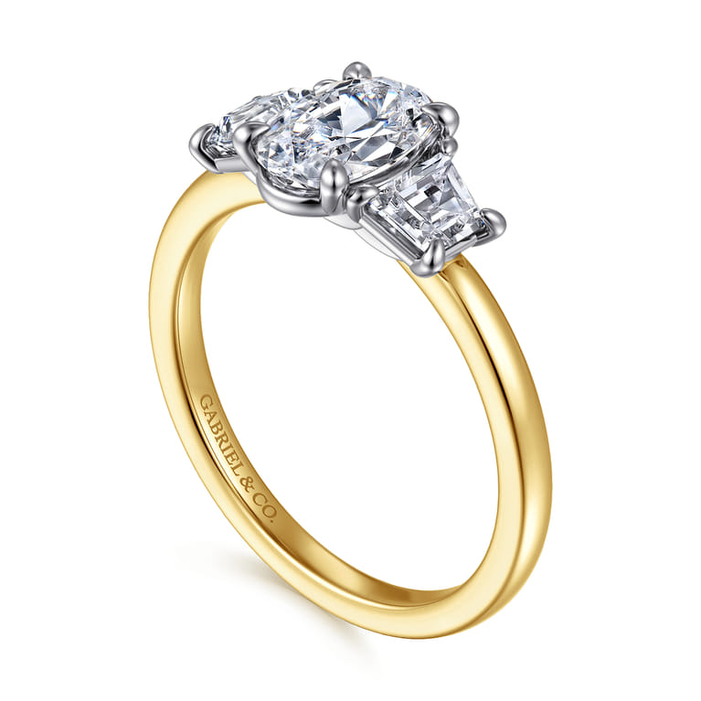 Thalina - 14K White-Yellow Gold Oval Three Stone Diamond Engagement Ring - 0.5 ct - Shot 3