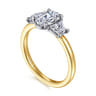 Thalina - 14K White-Yellow Gold Oval Three Stone Diamond Engagement Ring - 0.5 ct