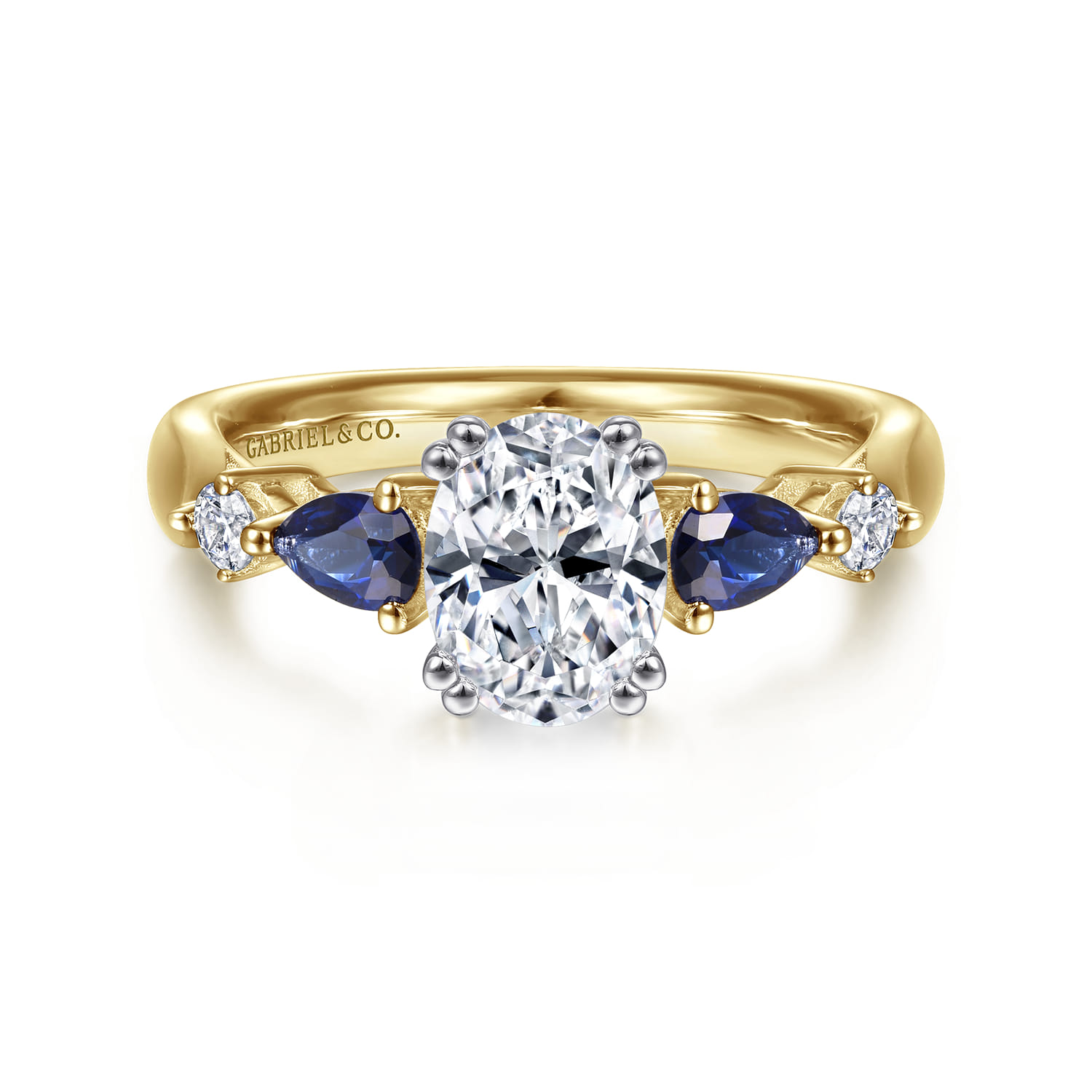 Carrie - 14K White-Yellow Gold Oval Five Stone Sapphire and Diamond Engagement Ring - 0.1 ct - Shot 1