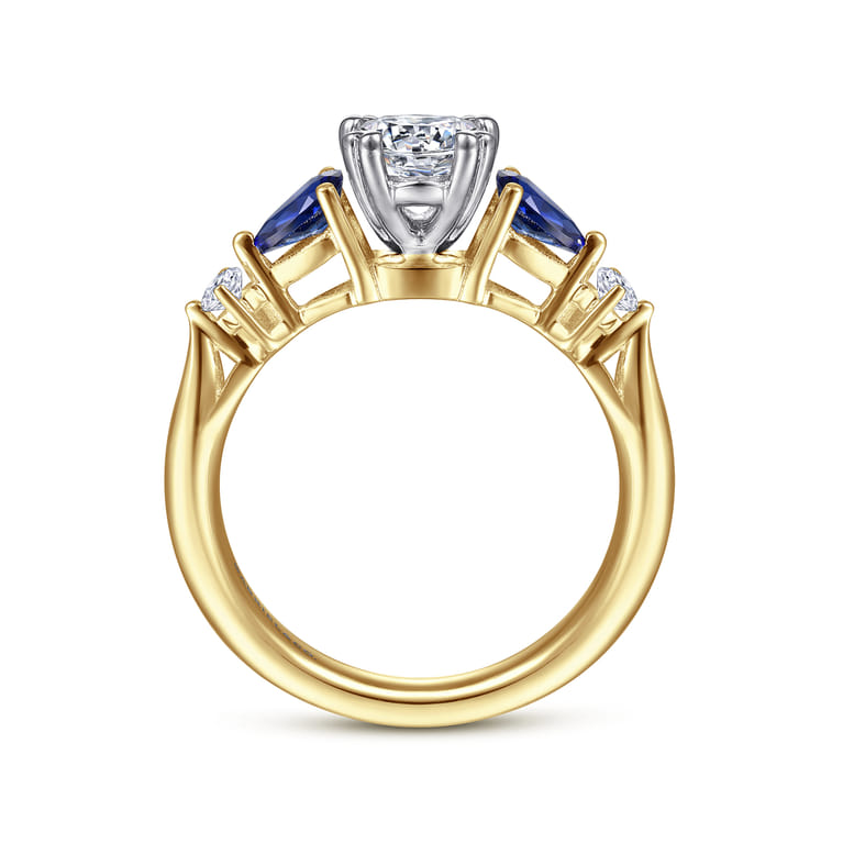 Carrie - 14K White-Yellow Gold Oval Five Stone Sapphire and Diamond Engagement Ring - 0.1 ct - Shot 2