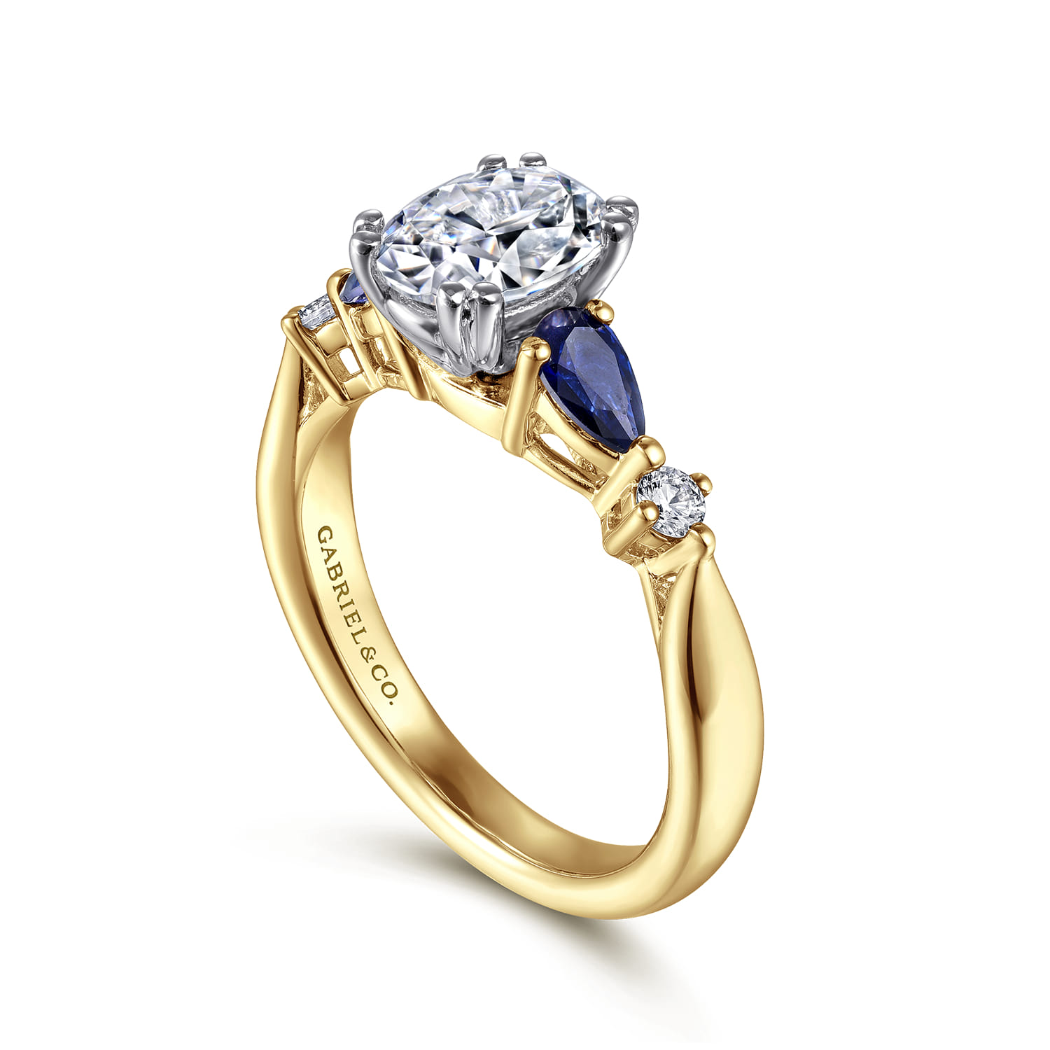 Carrie - 14K White-Yellow Gold Oval Five Stone Sapphire and Diamond Engagement Ring - 0.1 ct - Shot 3