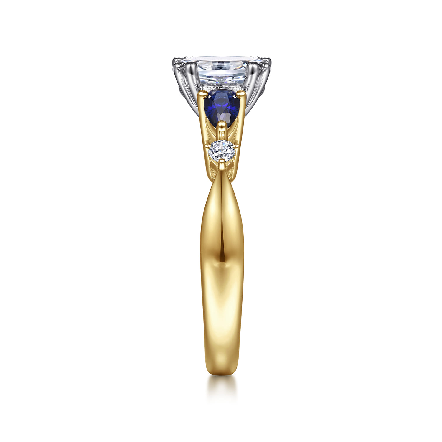 Carrie - 14K White-Yellow Gold Oval Five Stone Sapphire and Diamond Engagement Ring - 0.1 ct - Shot 5