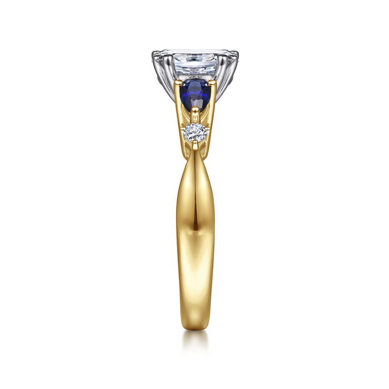 Carrie - 14K White-Yellow Gold Oval Five Stone Sapphire and Diamond Engagement Ring - 0.1 ct - Shot 5