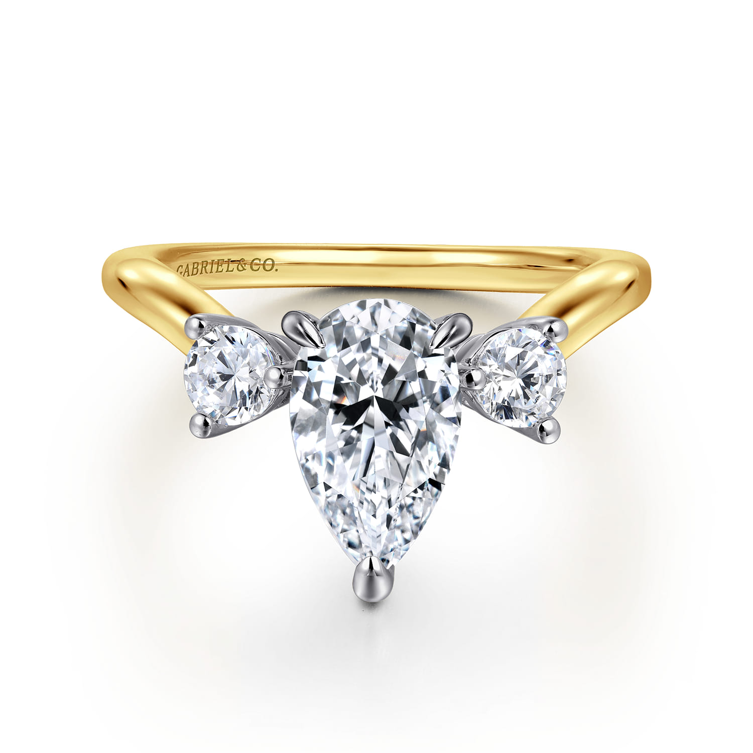 Aidy - 14K Yellow Gold Three Stone Pear Shaped Chevron Engagement Ring - 0.4 ct - Shot 1