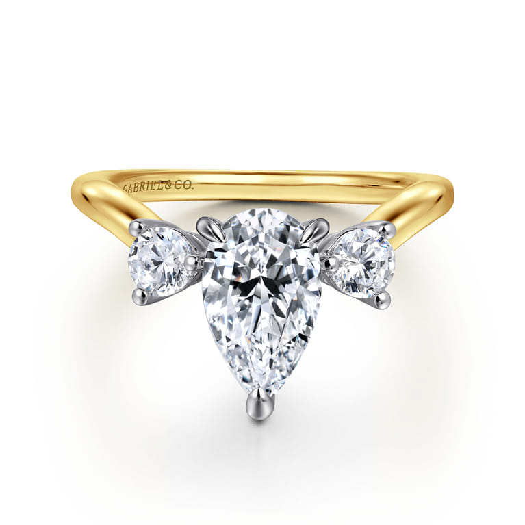 Aidy - 14K Yellow Gold Three Stone Pear Shaped Chevron Engagement Ring - 0.4 ct - Shot 1