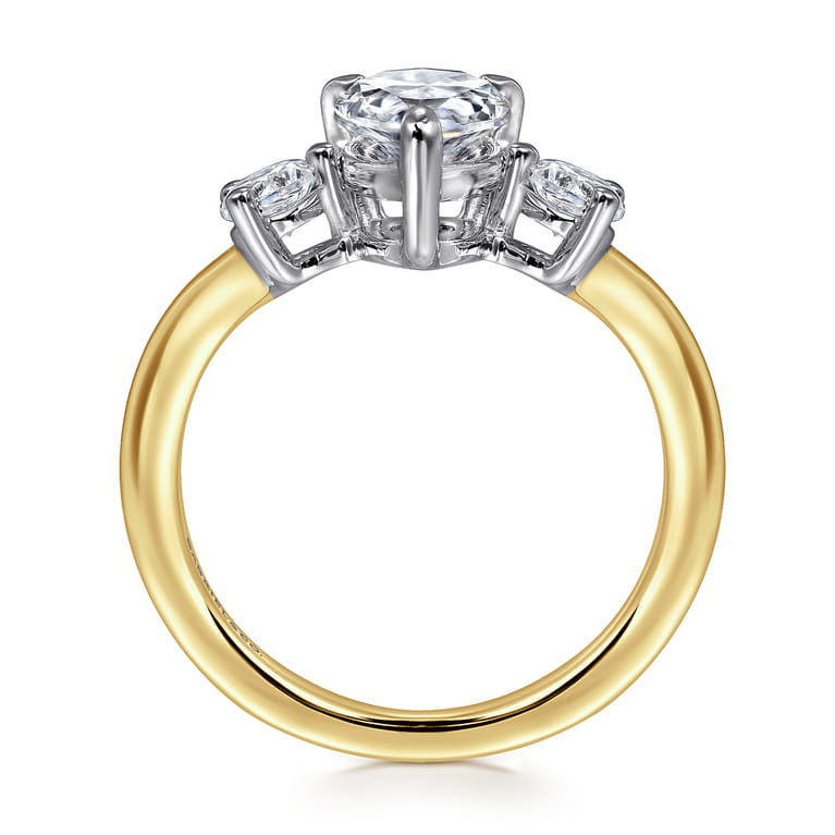 Aidy - 14K Yellow Gold Three Stone Pear Shaped Chevron Engagement Ring - 0.4 ct - Shot 2