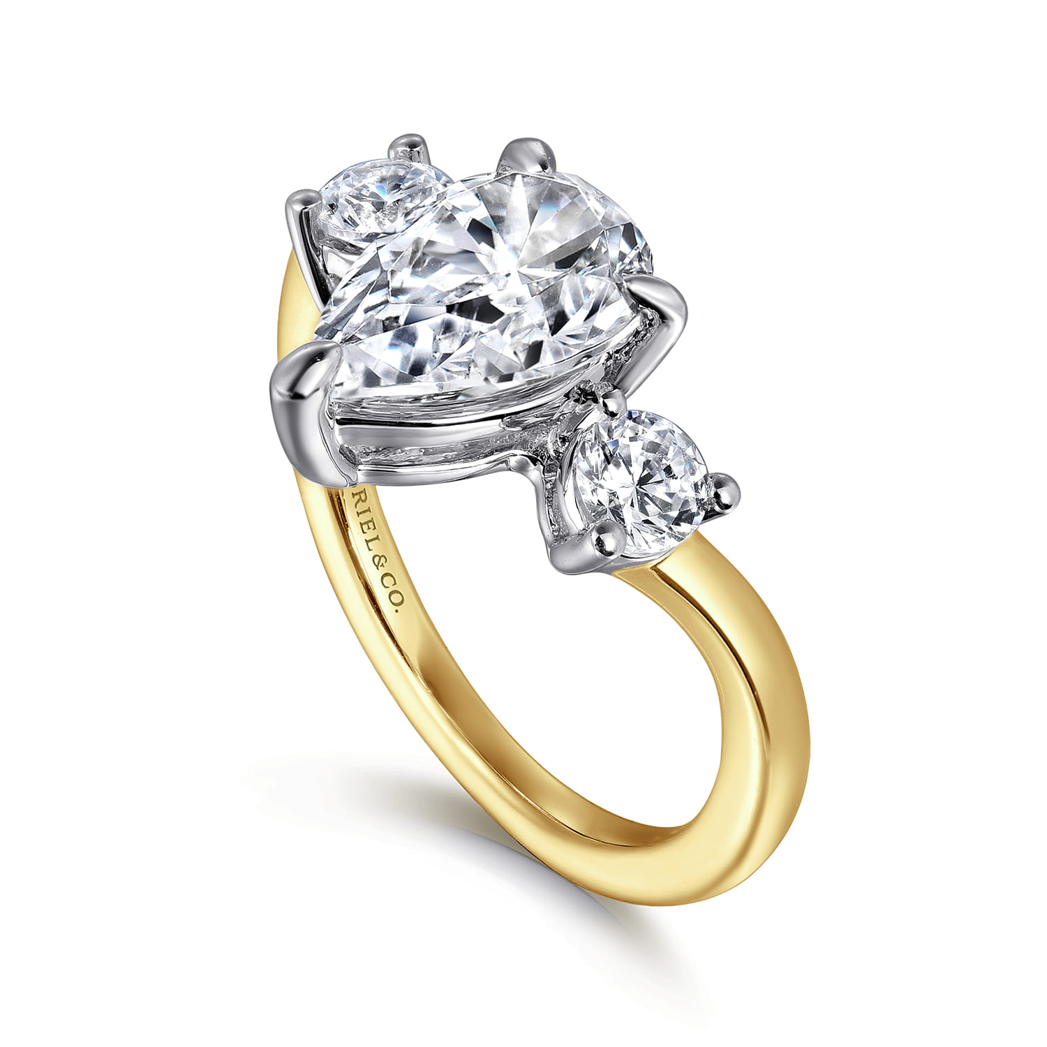 Aidy - 14K Yellow Gold Three Stone Pear Shaped Chevron Engagement Ring - 0.4 ct - Shot 3