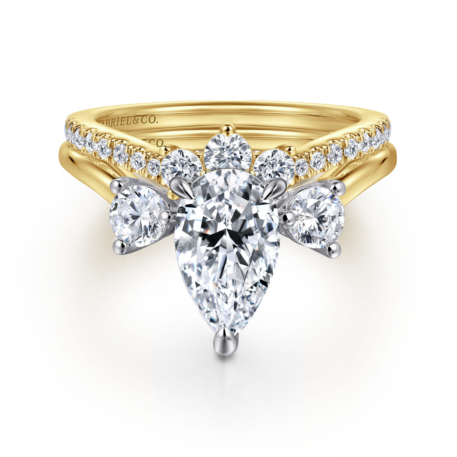 Aidy - 14K Yellow Gold Three Stone Pear Shaped Chevron Engagement Ring - 0.4 ct - Shot 4