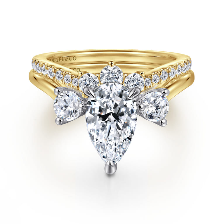 Aidy - 14K Yellow Gold Three Stone Pear Shaped Chevron Engagement Ring - 0.4 ct - Shot 4