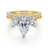 Aidy - 14K Yellow Gold Three Stone Pear Shaped Chevron Engagement Ring - 0.4 ct
