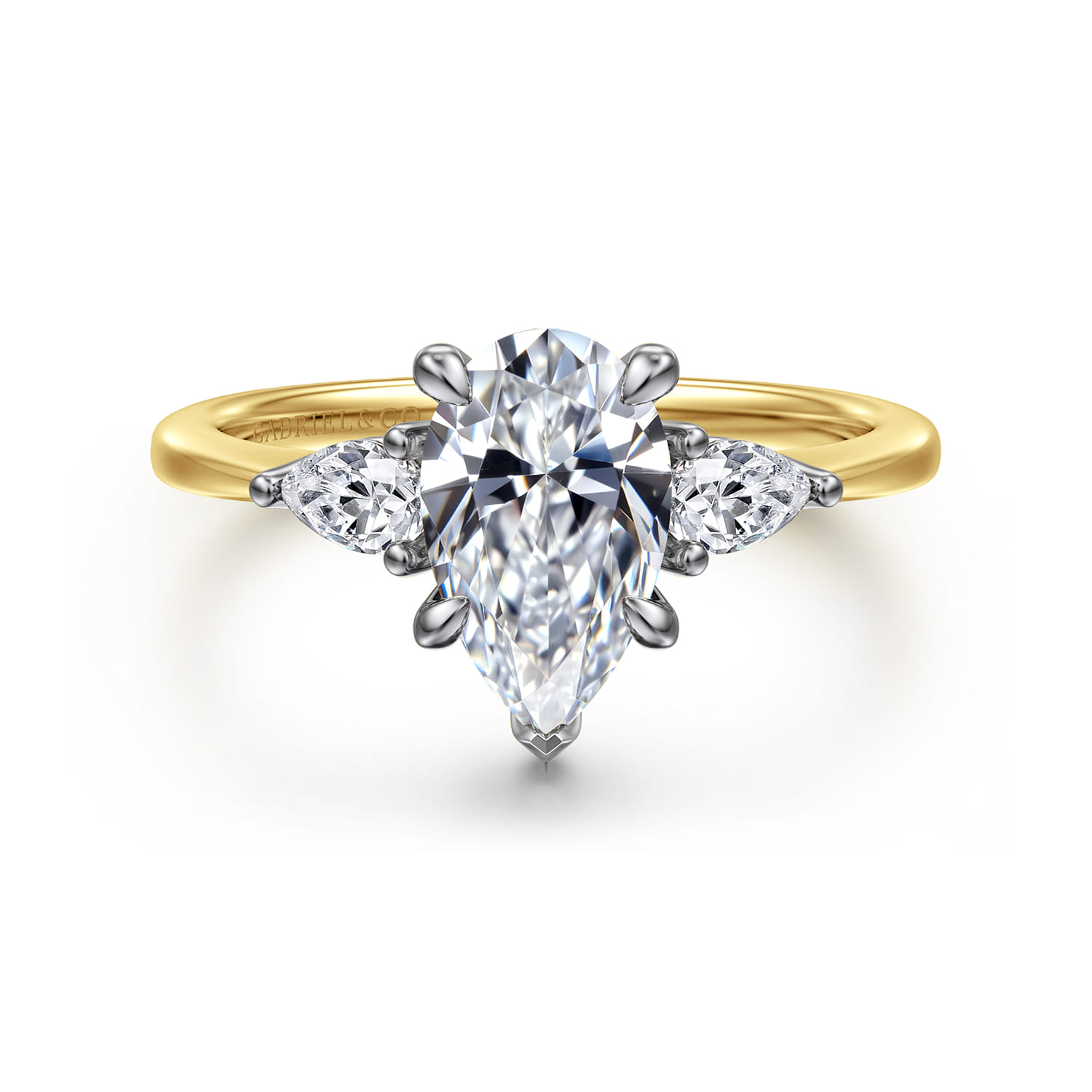 Sima - 14K White-Yellow Gold Pear Shape Three Stone Diamond Engagement Ring - 0.3 ct - Shot 1