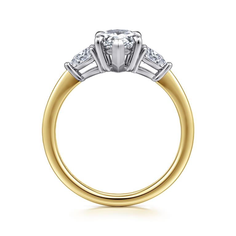 Sima - 14K White-Yellow Gold Pear Shape Three Stone Diamond Engagement Ring - 0.3 ct - Shot 2