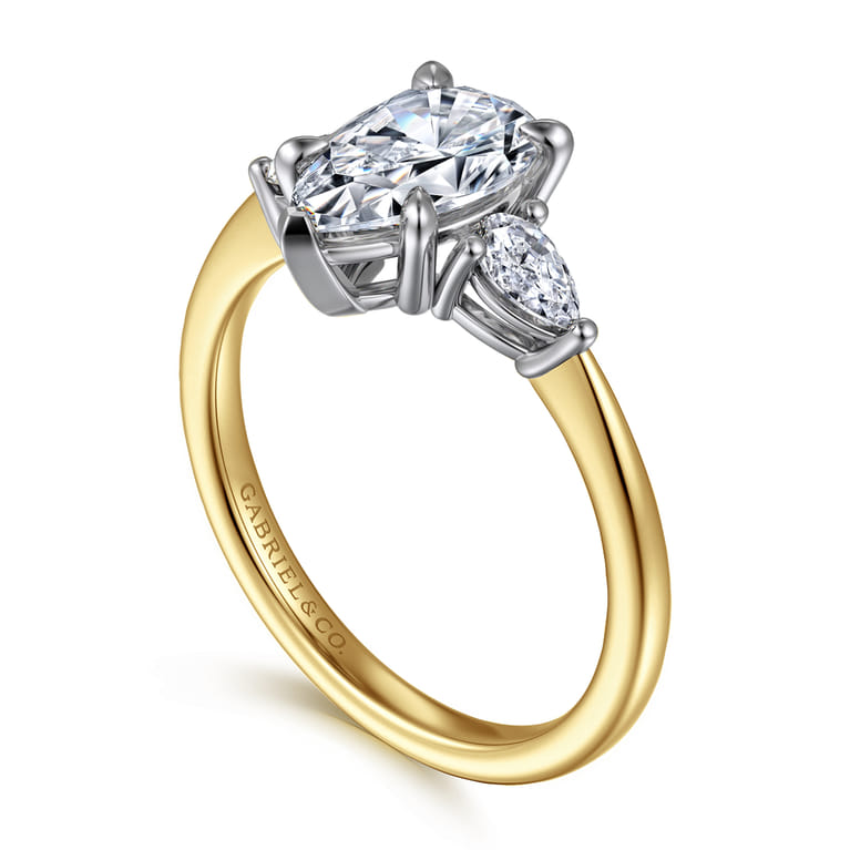 Sima - 14K White-Yellow Gold Pear Shape Three Stone Diamond Engagement Ring - 0.3 ct - Shot 3