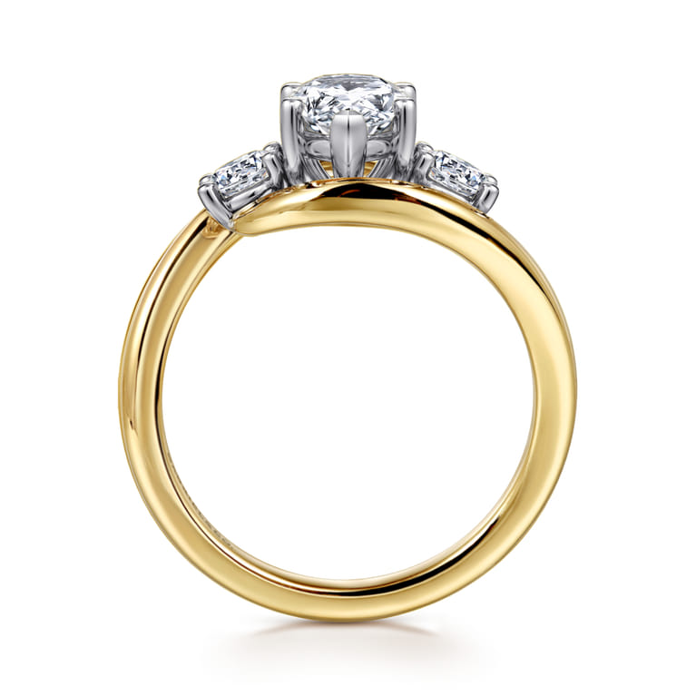Elin - 14K White-Yellow Gold Pear Shape Three Stone Diamond Engagement Ring - 0.5 ct - Shot 2