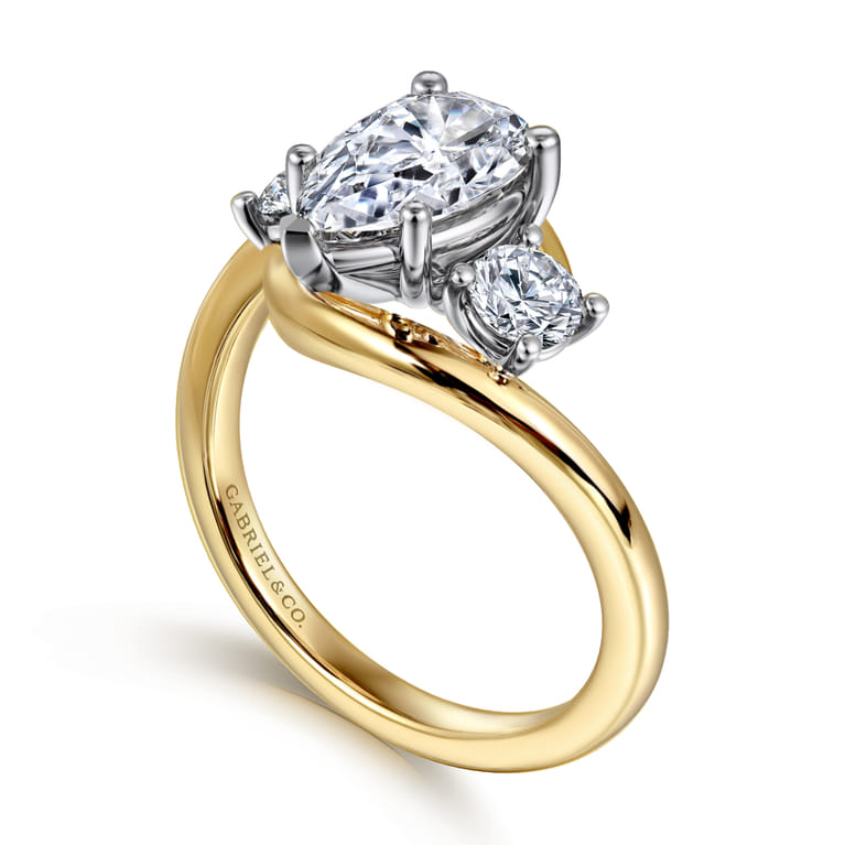 Elin - 14K White-Yellow Gold Pear Shape Three Stone Diamond Engagement Ring - 0.5 ct - Shot 3