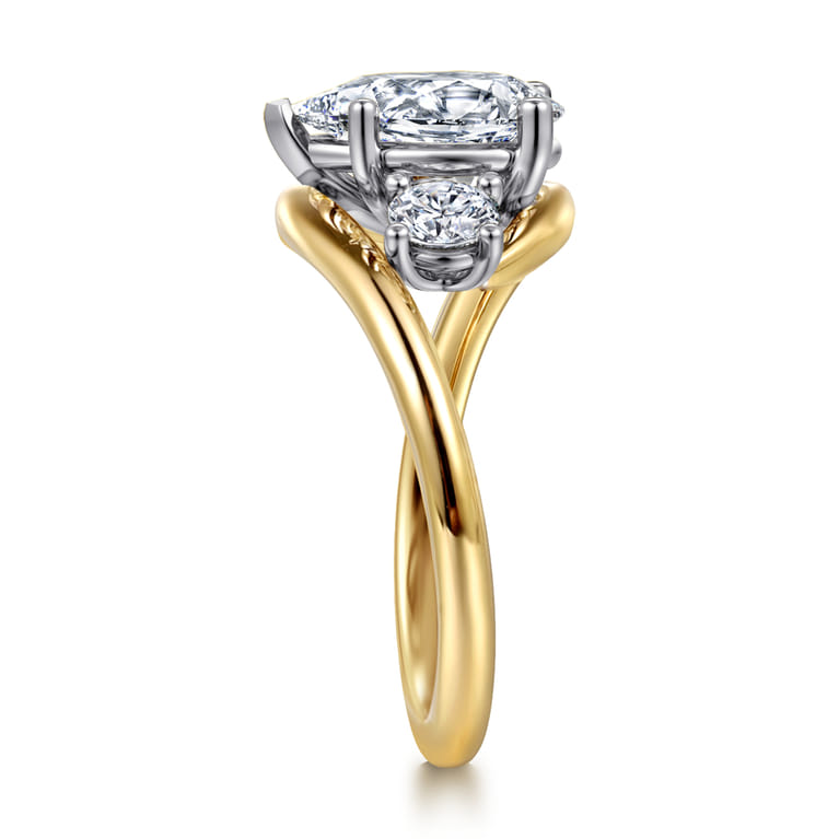 Elin - 14K White-Yellow Gold Pear Shape Three Stone Diamond Engagement Ring - 0.5 ct - Shot 4