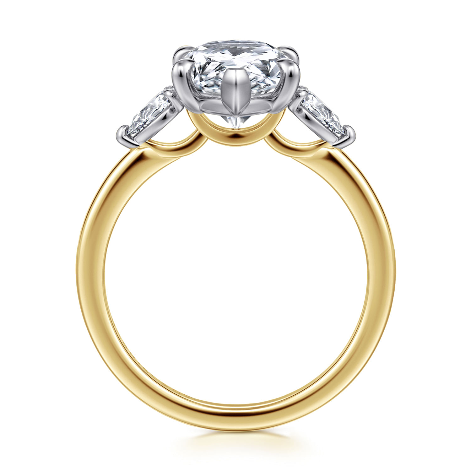 Adalia - 14K Yellow Gold Pear Shape Three Stone Diamond Engagement Ring - 0.3 ct - Shot 2