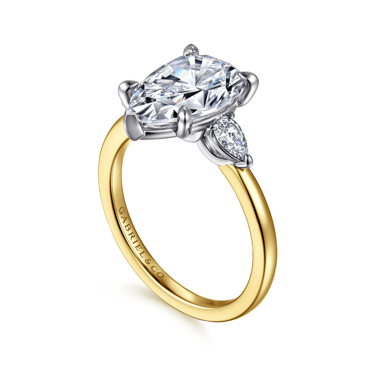Adalia - 14K Yellow Gold Pear Shape Three Stone Diamond Engagement Ring - 0.3 ct - Shot 3