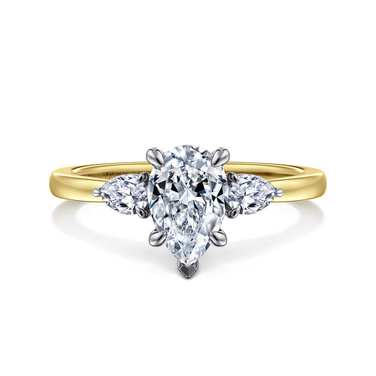 Adalia - 14K Yellow Gold Pear Shape Three Stone Diamond Engagement Ring - 0.3 ct - Shot 1