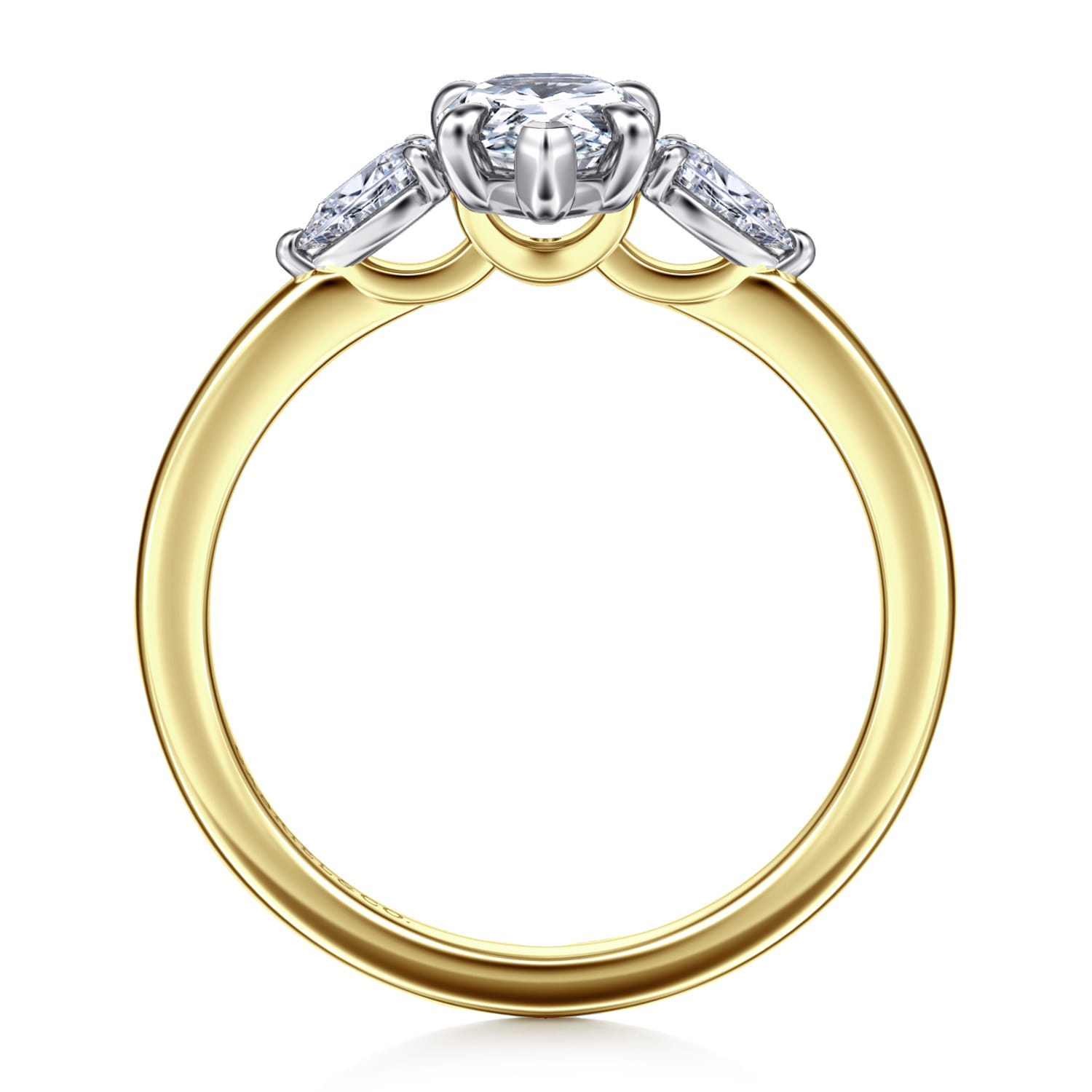 Adalia - 14K Yellow Gold Pear Shape Three Stone Diamond Engagement Ring - 0.3 ct - Shot 2