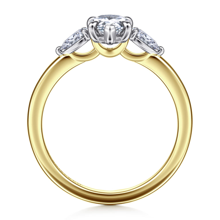 Adalia - 14K Yellow Gold Pear Shape Three Stone Diamond Engagement Ring - 0.3 ct - Shot 2