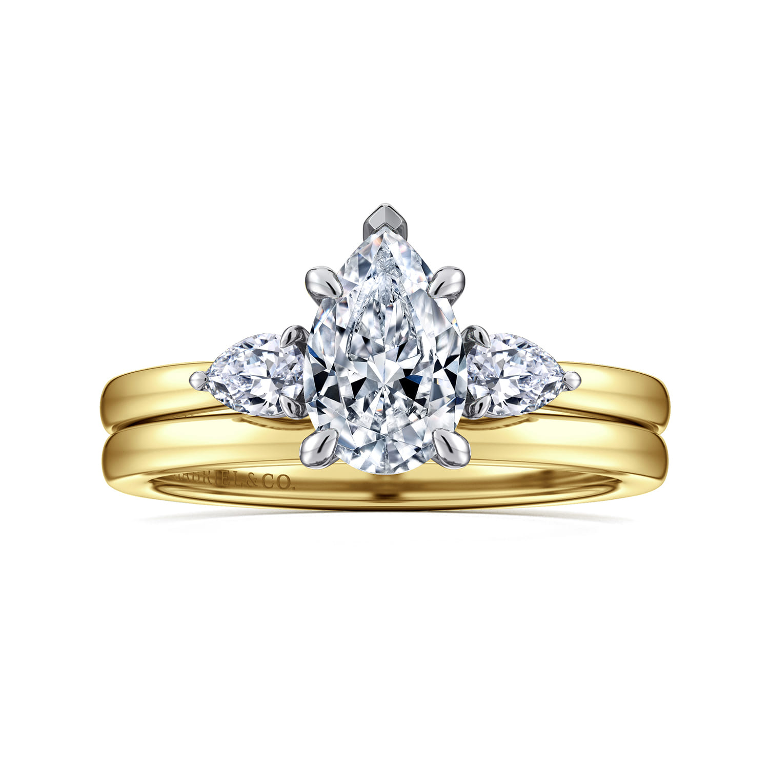 Adalia - 14K Yellow Gold Pear Shape Three Stone Diamond Engagement Ring - 0.3 ct - Shot 4
