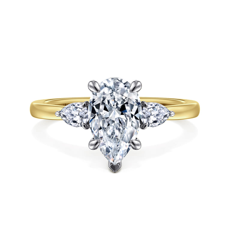 Adalia - 14K Yellow Gold Pear Shape Three Stone Diamond Engagement Ring - 0.3 ct - Shot 1