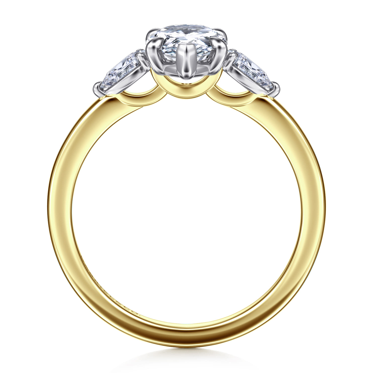 Adalia - 14K Yellow Gold Pear Shape Three Stone Diamond Engagement Ring - 0.3 ct - Shot 2