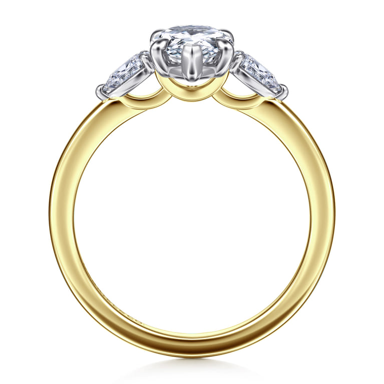 Adalia - 14K Yellow Gold Pear Shape Three Stone Diamond Engagement Ring - 0.3 ct - Shot 2