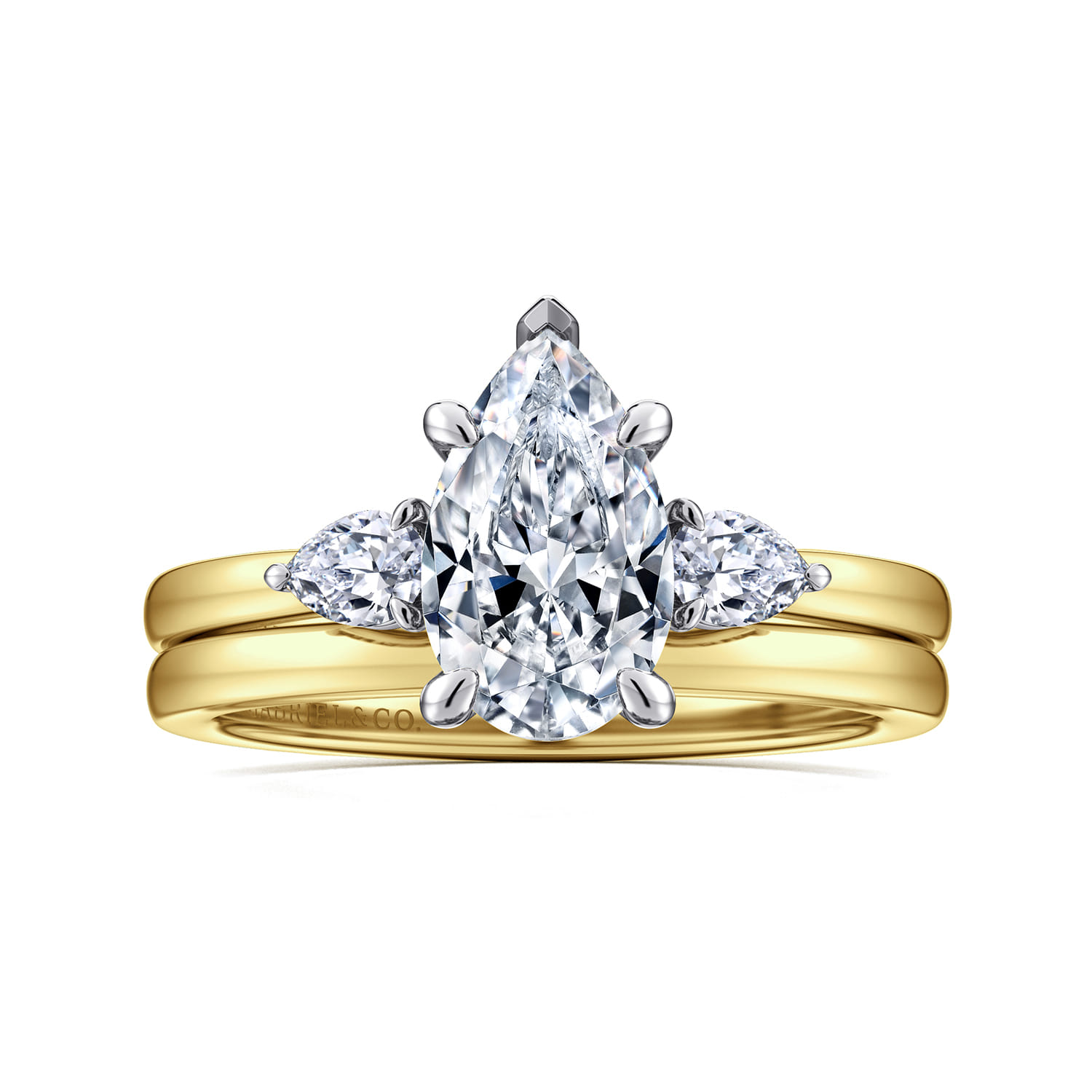 Adalia - 14K Yellow Gold Pear Shape Three Stone Diamond Engagement Ring - 0.3 ct - Shot 4
