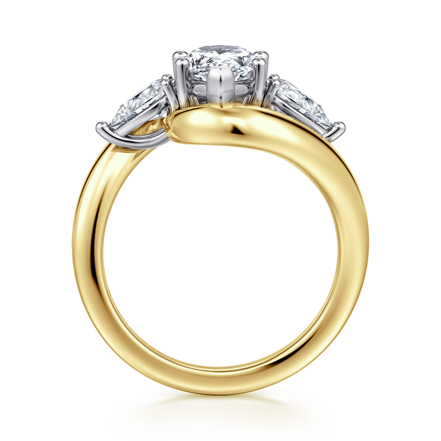 Beyond - 14K White-Yellow Gold Bypass Pear Shape Three Stone Diamond Engagement Ring - 0.7 ct - Shot 2