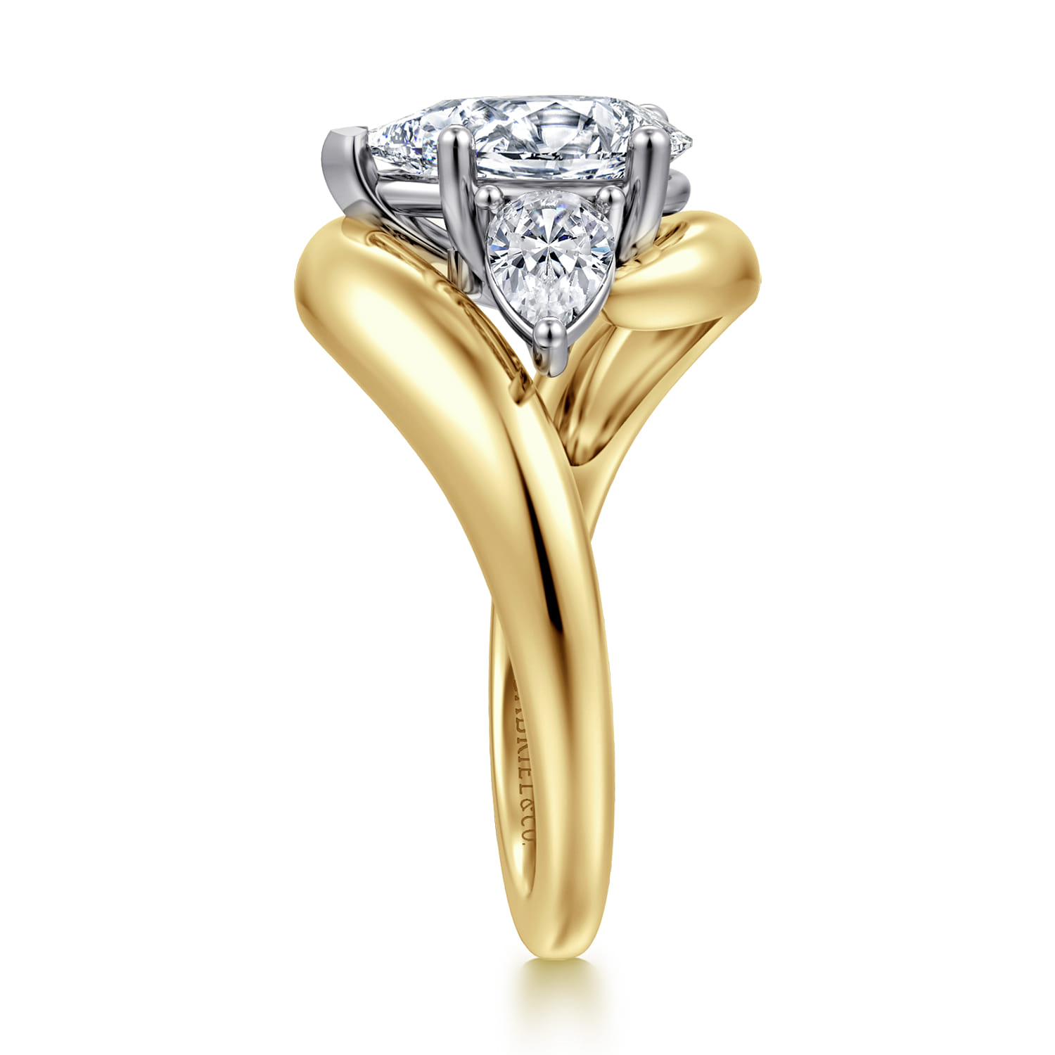 Beyond - 14K White-Yellow Gold Bypass Pear Shape Three Stone Diamond Engagement Ring - 0.7 ct - Shot 4