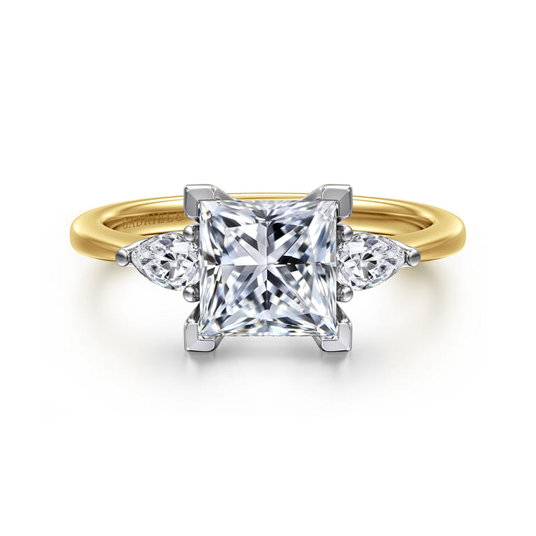 Sima - 14K White-Yellow Gold Princess Cut Three Stone Diamond Engagement Ring - 0.3 ct - Shot 1