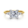 Sima - 14K White-Yellow Gold Princess Cut Three Stone Diamond Engagement Ring - 0.3 ct