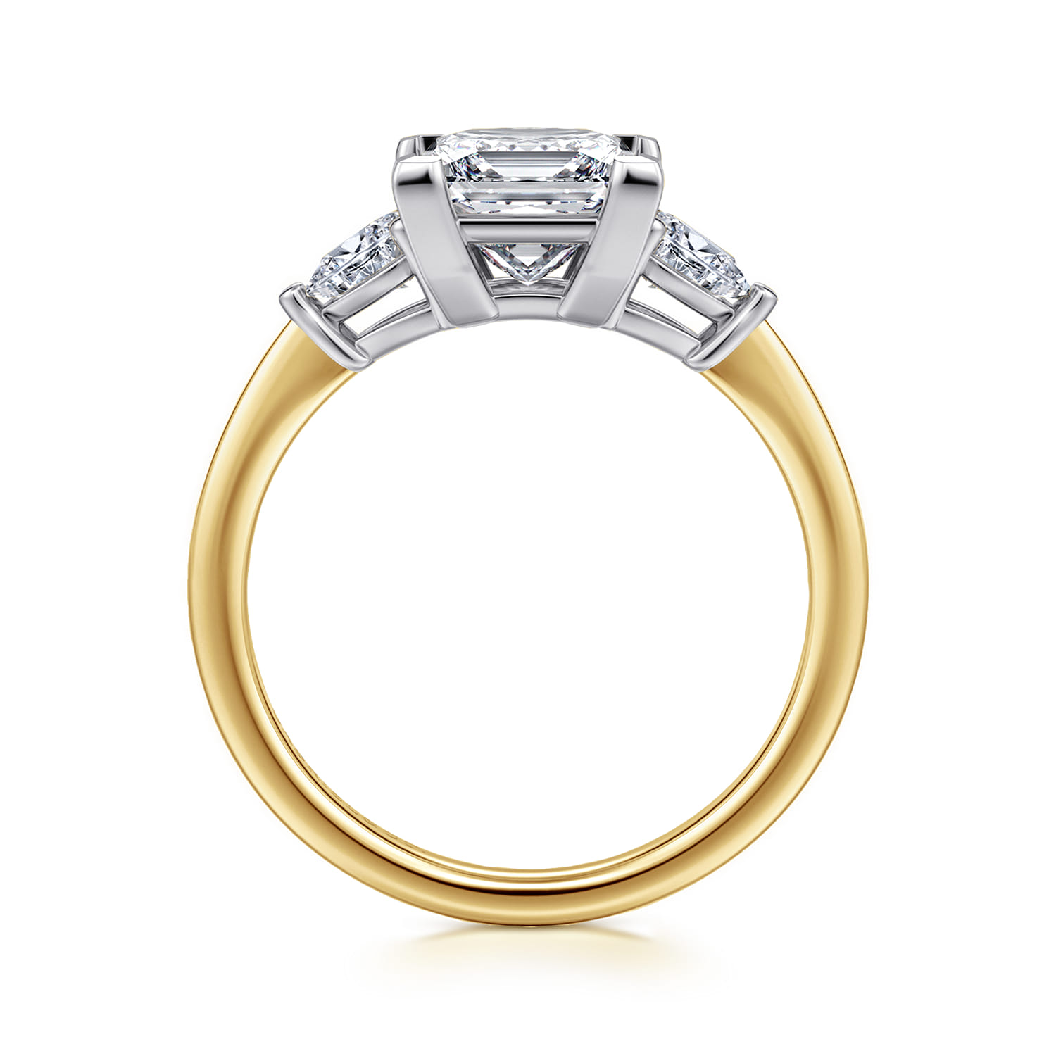 Sima - 14K White-Yellow Gold Princess Cut Three Stone Diamond Engagement Ring - 0.3 ct - Shot 2