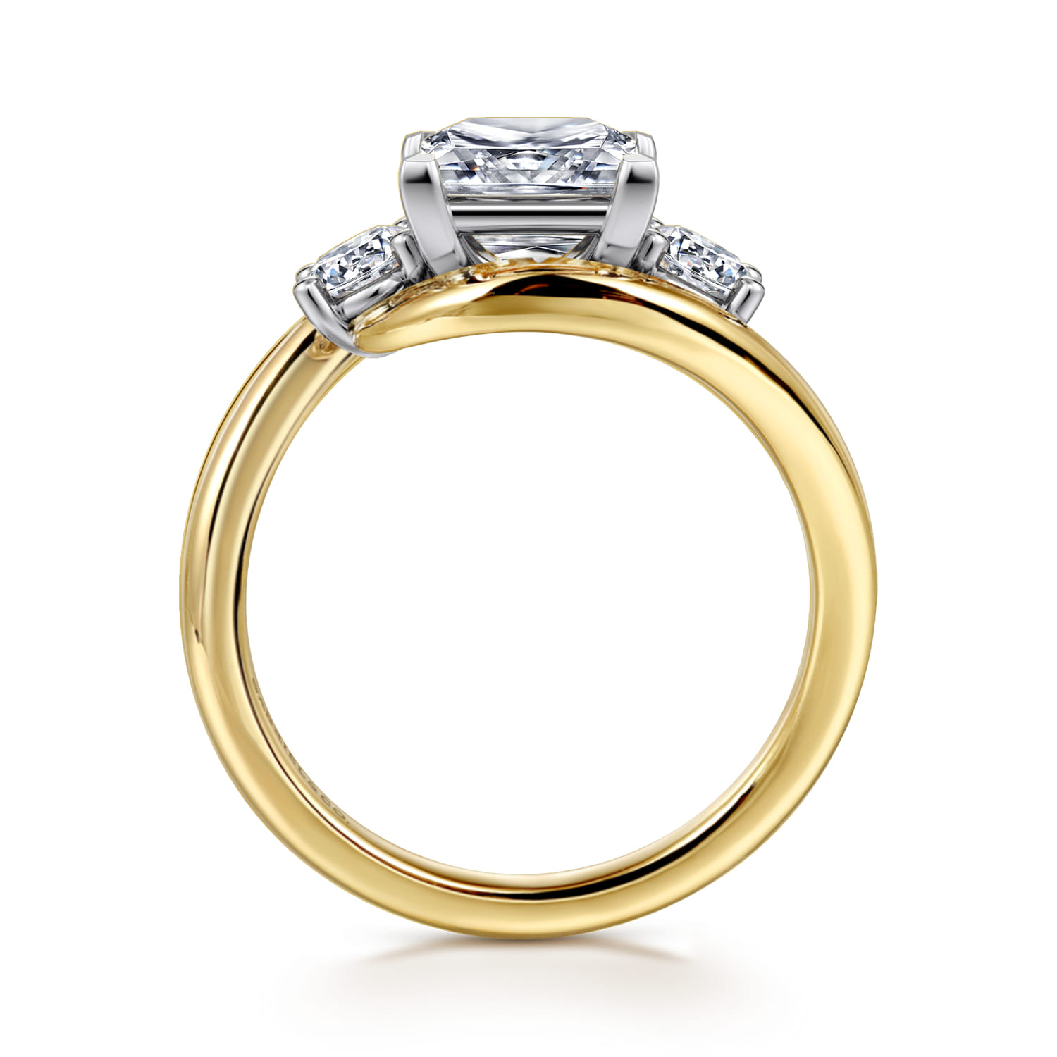 Elin - 14K White-Yellow Gold Princess Cut Three Stone Diamond Engagement Ring - 0.5 ct - Shot 2