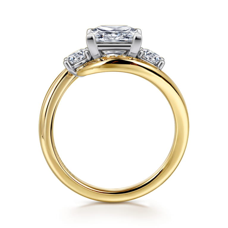 Elin - 14K White-Yellow Gold Princess Cut Three Stone Diamond Engagement Ring - 0.5 ct - Shot 2