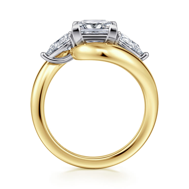 Beyond - 14K White-Yellow Gold Bypass Princess Cut Three Stone Diamond Engagement Ring - 0.7 ct - Shot 2